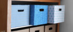 Repurposed Cardboard Storage Bins in Cabinet @FanningSparks