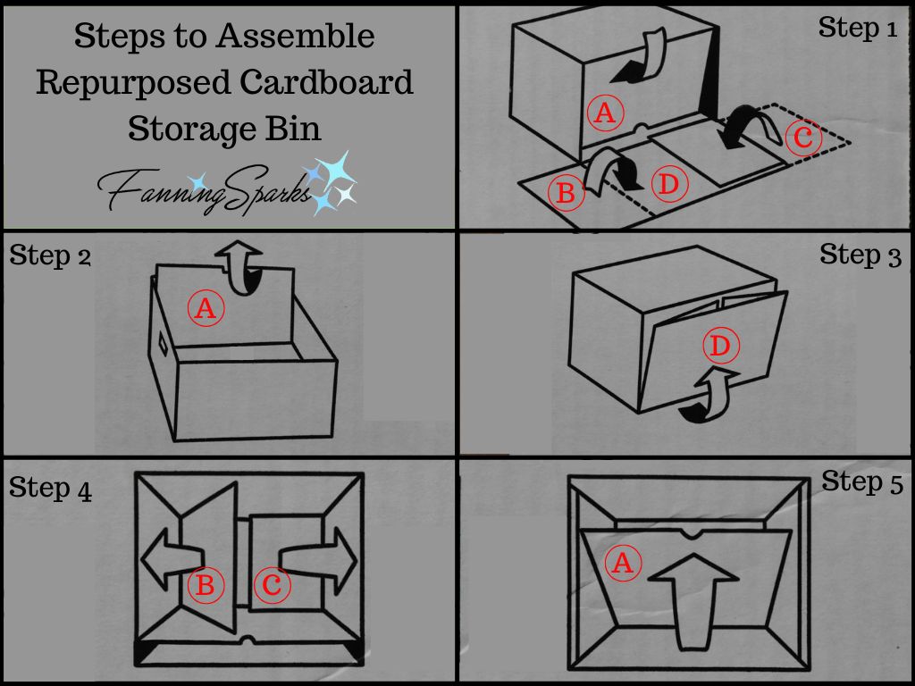 Steps to Assemble Repurposed Cardboard Storage Bin   @FanningSparks