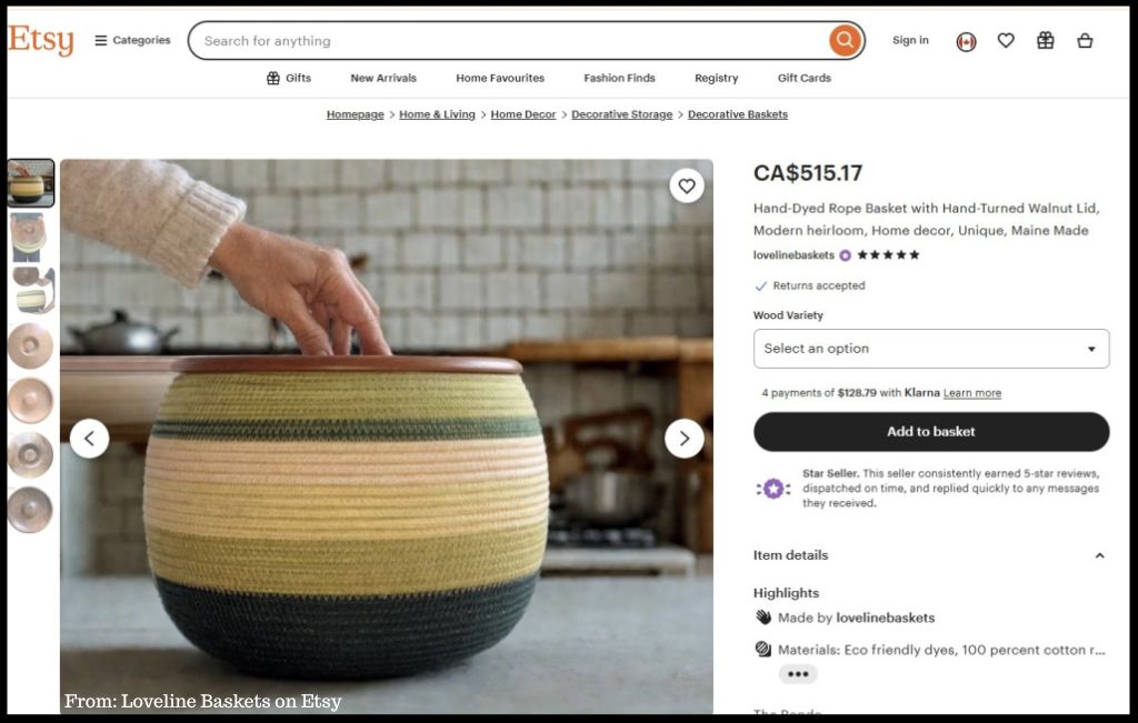 Coiled Rope Basket with Wood Lid by Loveline Baskets from Etsy