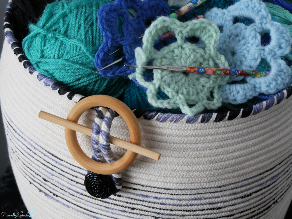 My Completed Coiled Rope Barrel-Shaped Basket Closeup reg @FanningSparks