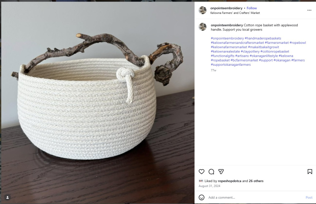 Apple Wood Handle on Basket by On Pointe Embroidery - from Insta
