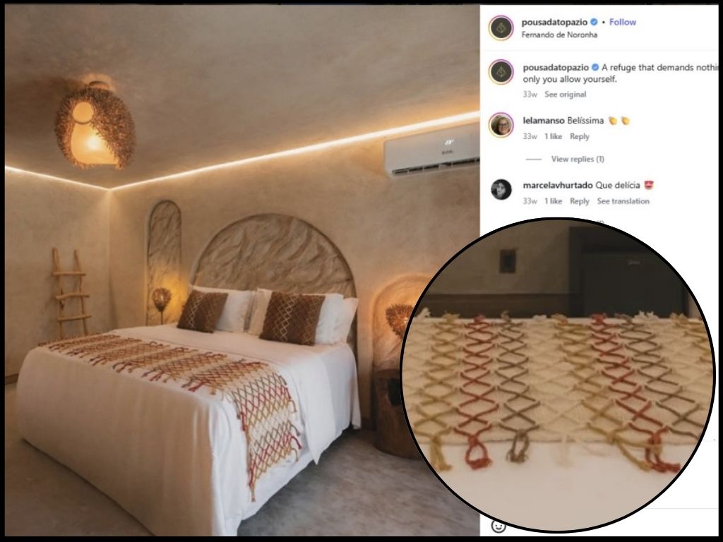 Bed Runner with Closeup Moonstone Suite at Pousada Topázio in Noronha Brazil