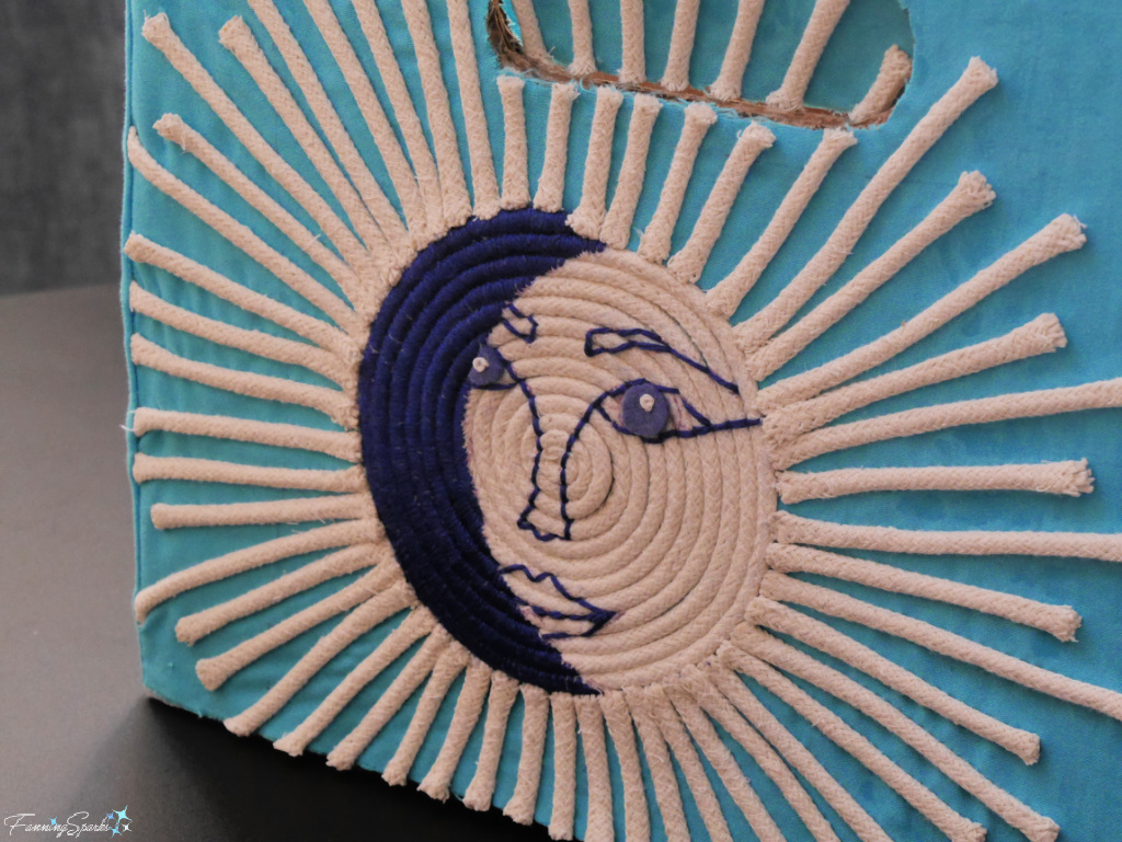 Completed Couched Rope Sun Face Design   @FanningSparks