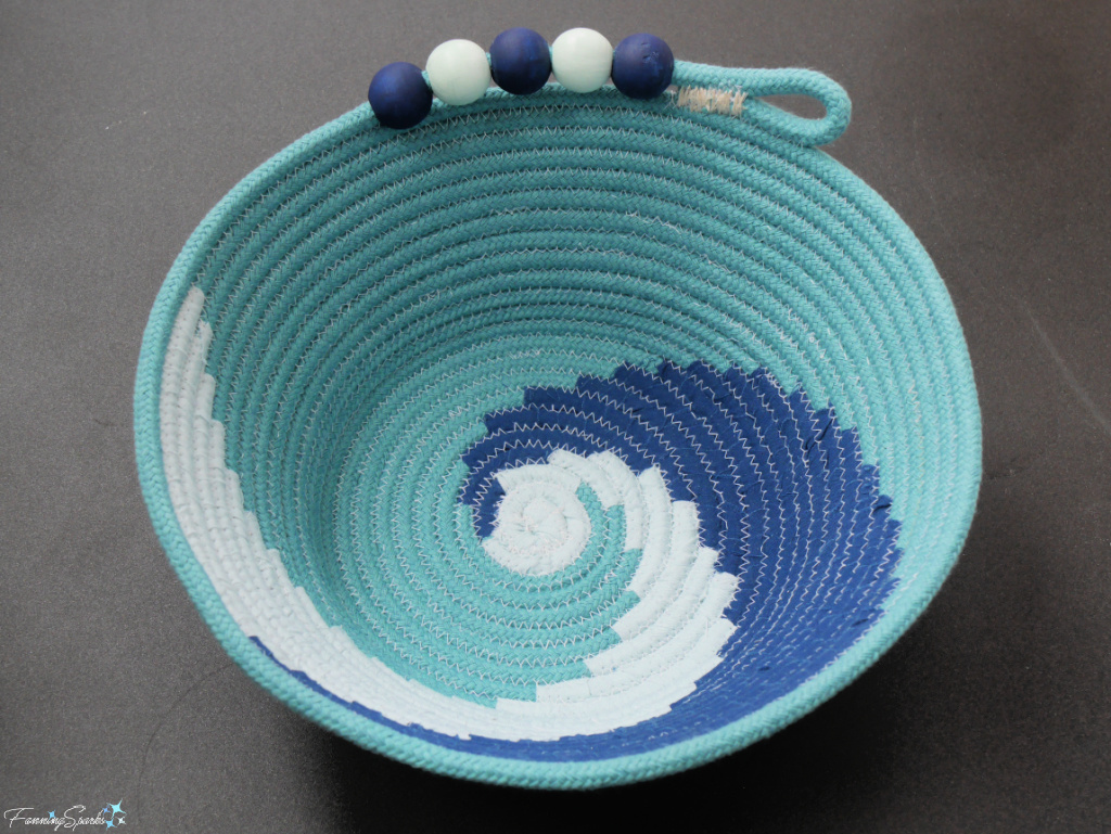 Completed Three-Color Swirl Coiled Rope Basket   @FanningSparks