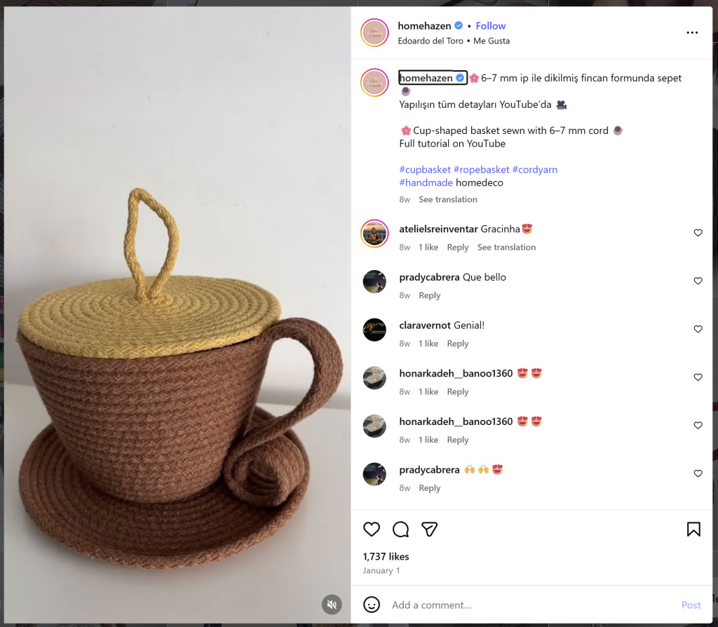 Cup-Shaped Basket by Hazen Home - from Insta