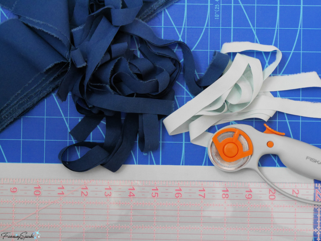 Cutting Fabric Strips for Three-Color Swirl Coiled Rope Basket   @FanningSparks