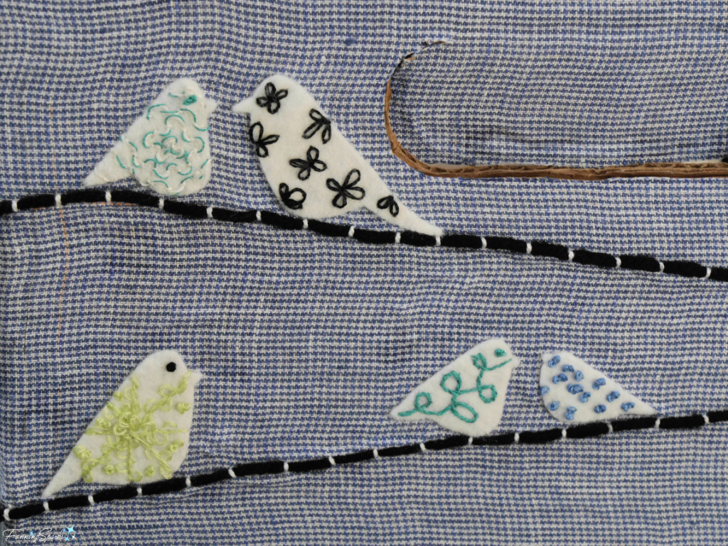 Embroidered Birds on Wires Closeup   @FanningSparks