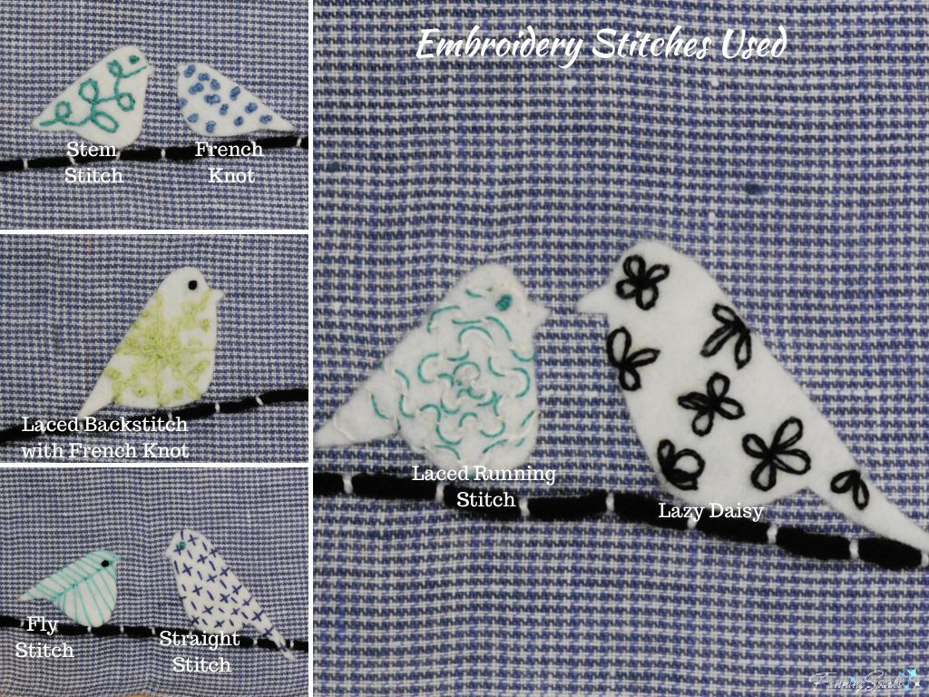 Embroidery Stitches Used for Birds on Wires   @FanningSparks