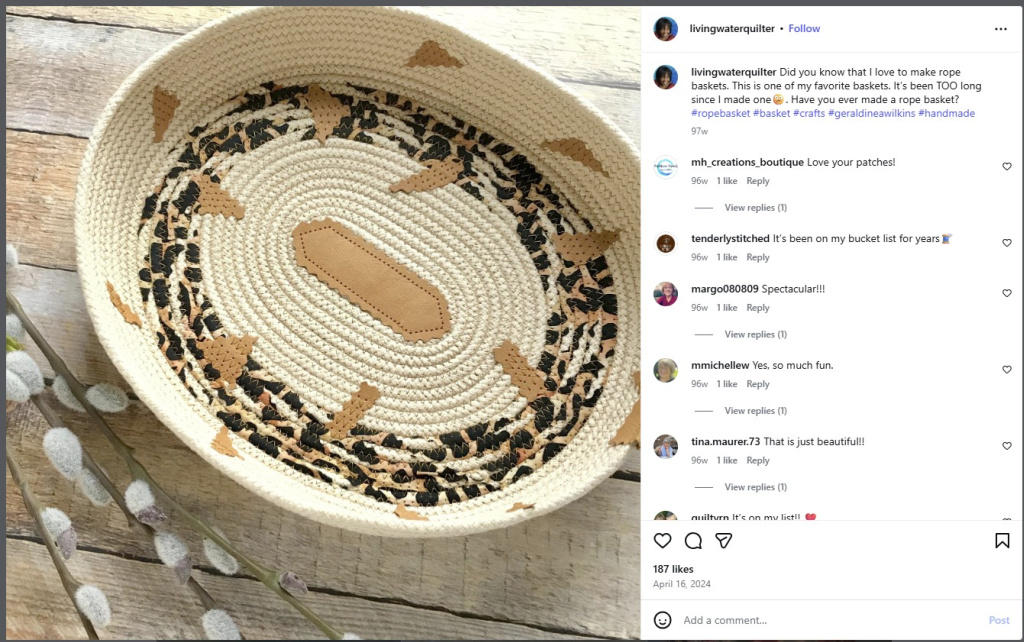 Fabric Applique on Basket by Living Water Quilter - from Insta   
