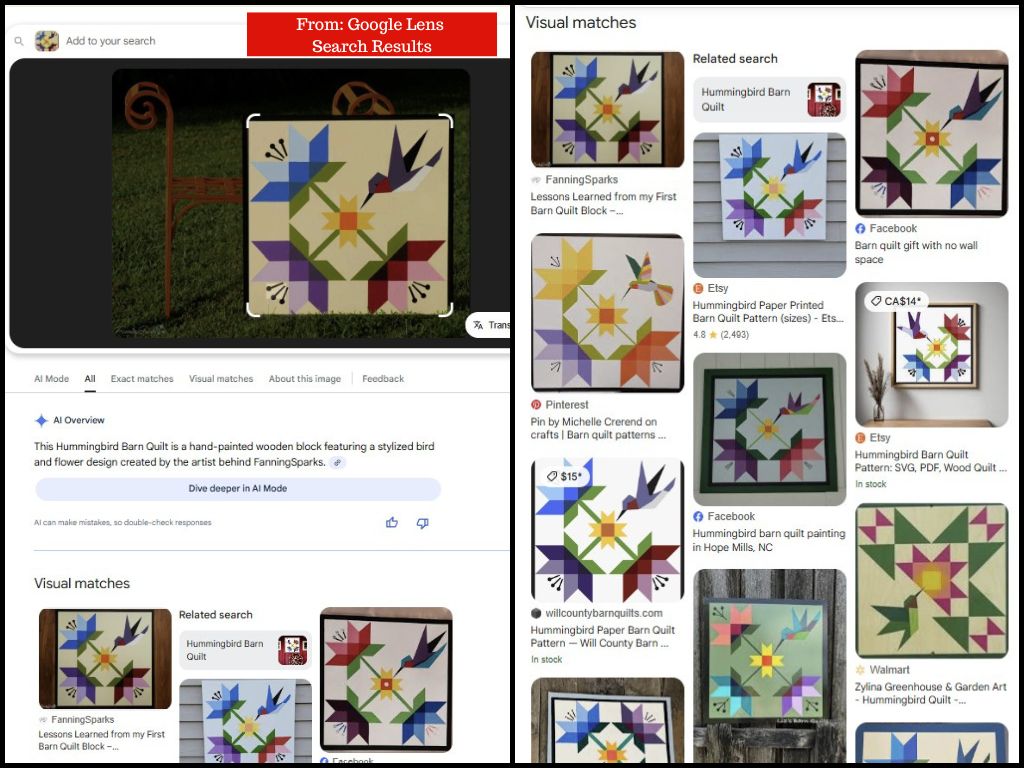 Google Lens Results for My Lilies & Hummingbird Barn Quilt Design   @FanningSparks    