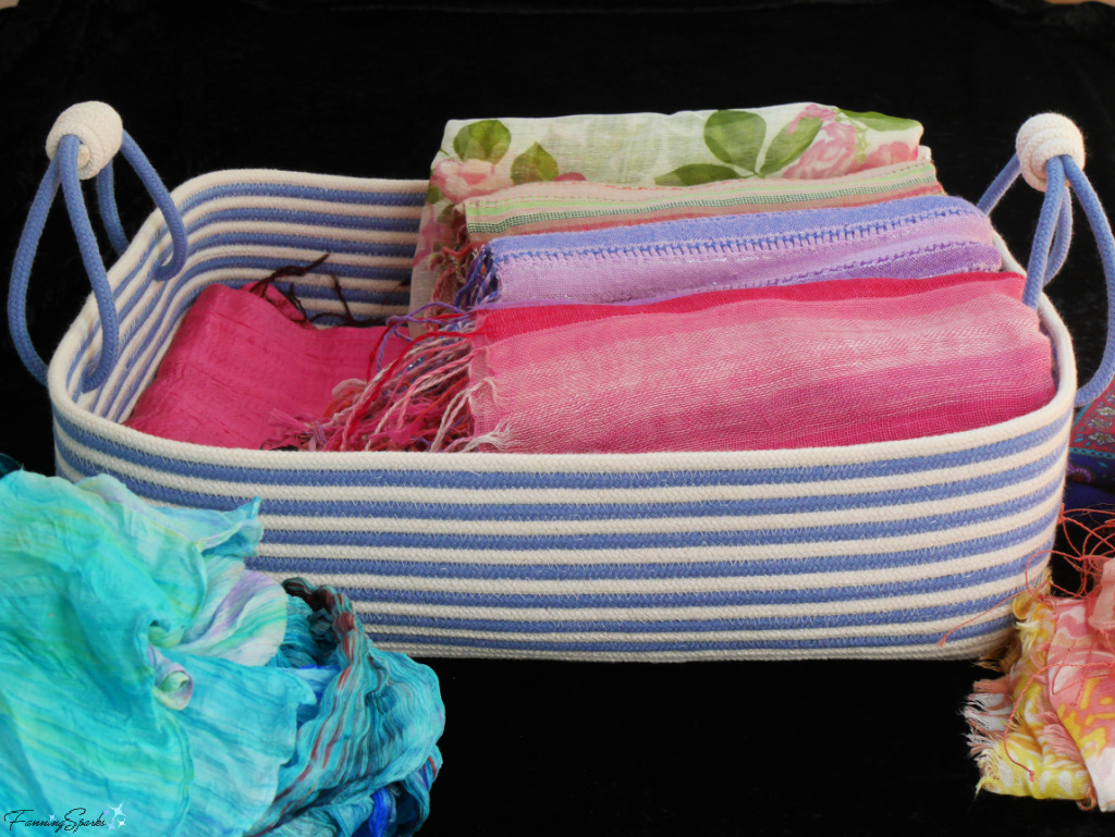 My New Coiled Rope Rectangular Basket Holding Scarves @FanningSparks
