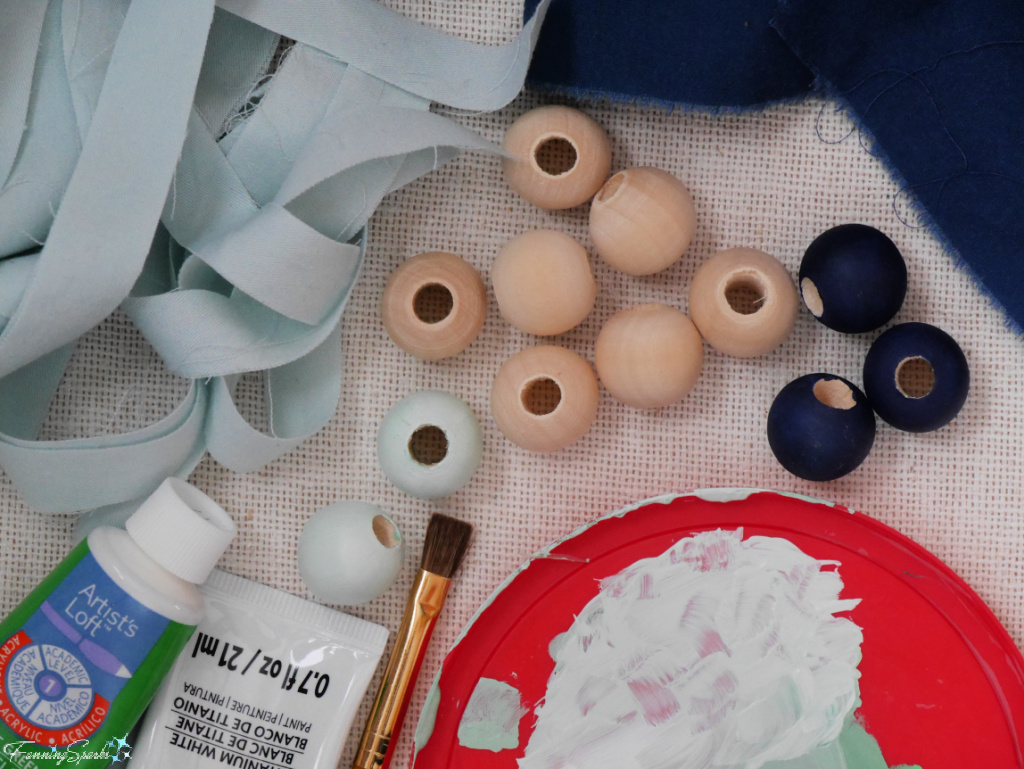 Painting Wooden Beads for Three-Color Swirl Coiled Rope Basket   @FanningSparks
