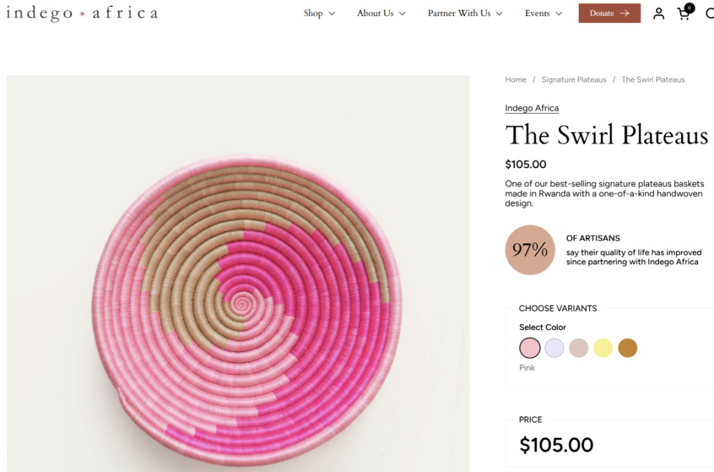 Pink Swirl Rwandan Plateau Basket from Indego Africa