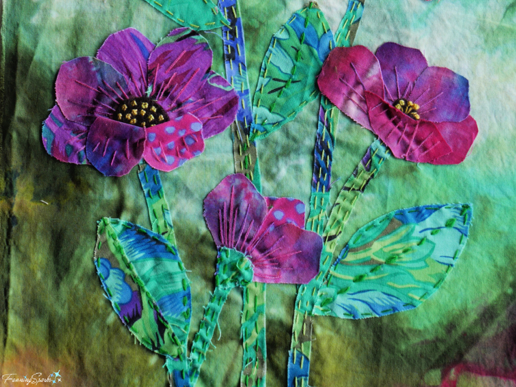 Purple Flowers Slow Stitched Fabric Collage by Silke Cliatt   @FanningSparks 