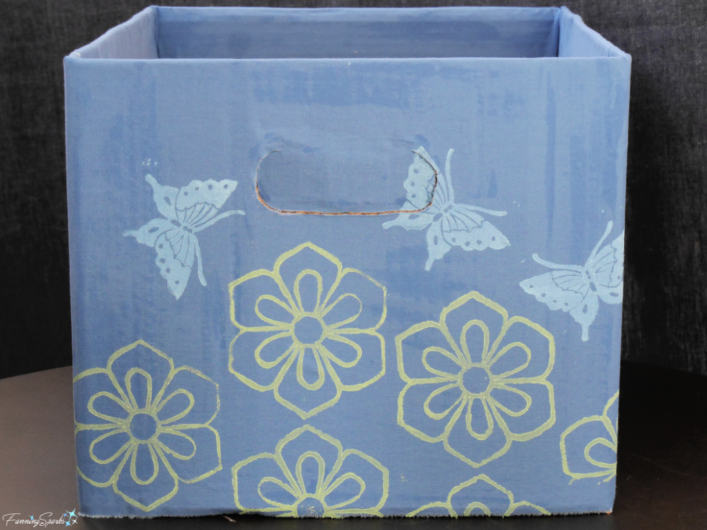 Repurposed Cardboard Storage Bin with Linocut Printed Butterflies   @FanningSparks