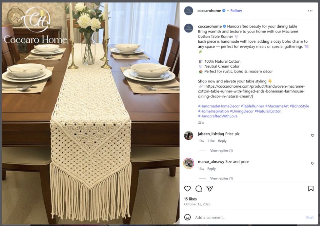 Table Runner Macrame by Coccaro Home - from Insta