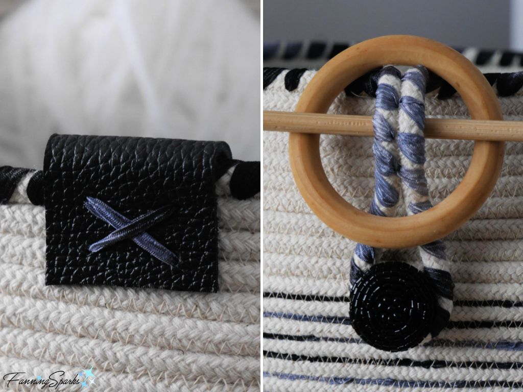 Rope End and Decorative Accent on My Completed Coiled Rope Barrel-Shaped Basket   @FanningSparks