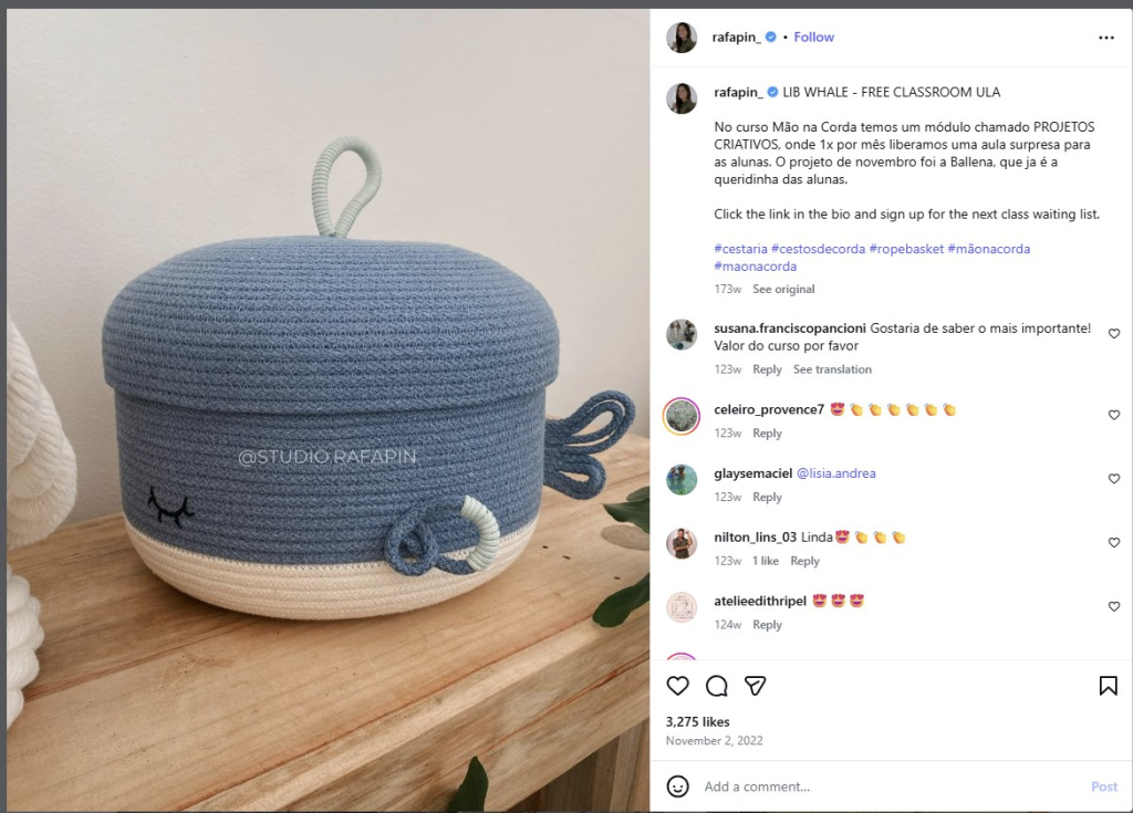 Whale Basket by Rafapin Studio - from Insta