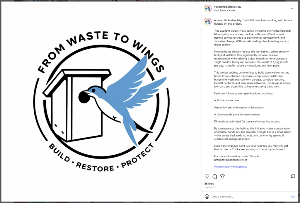 Nova Scotia Bird Society From Waste to Wings Project - from Insta