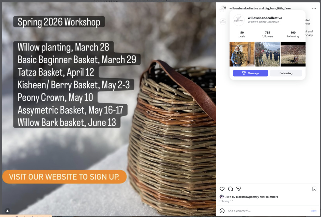 Willows Bend Collective - Spring 2026 Workshops – from Insta