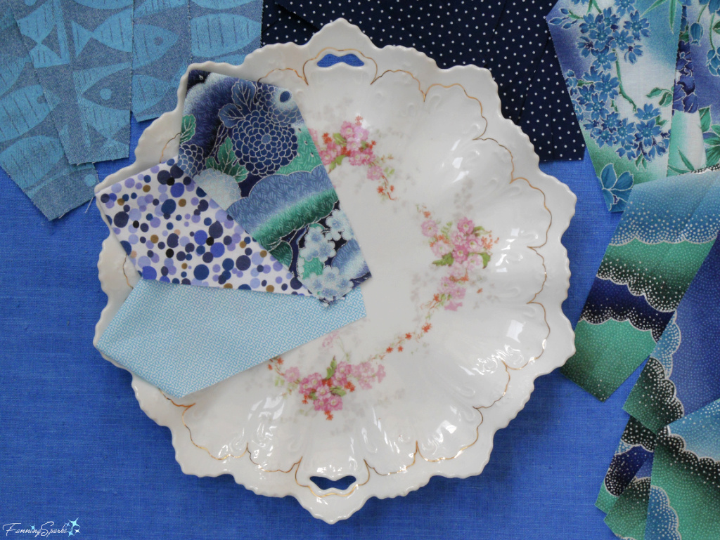 Dresden-Style Antique Austrian Porcelain Cake Plate with Dresden Plate Quilt Pieces   @FanningSparks