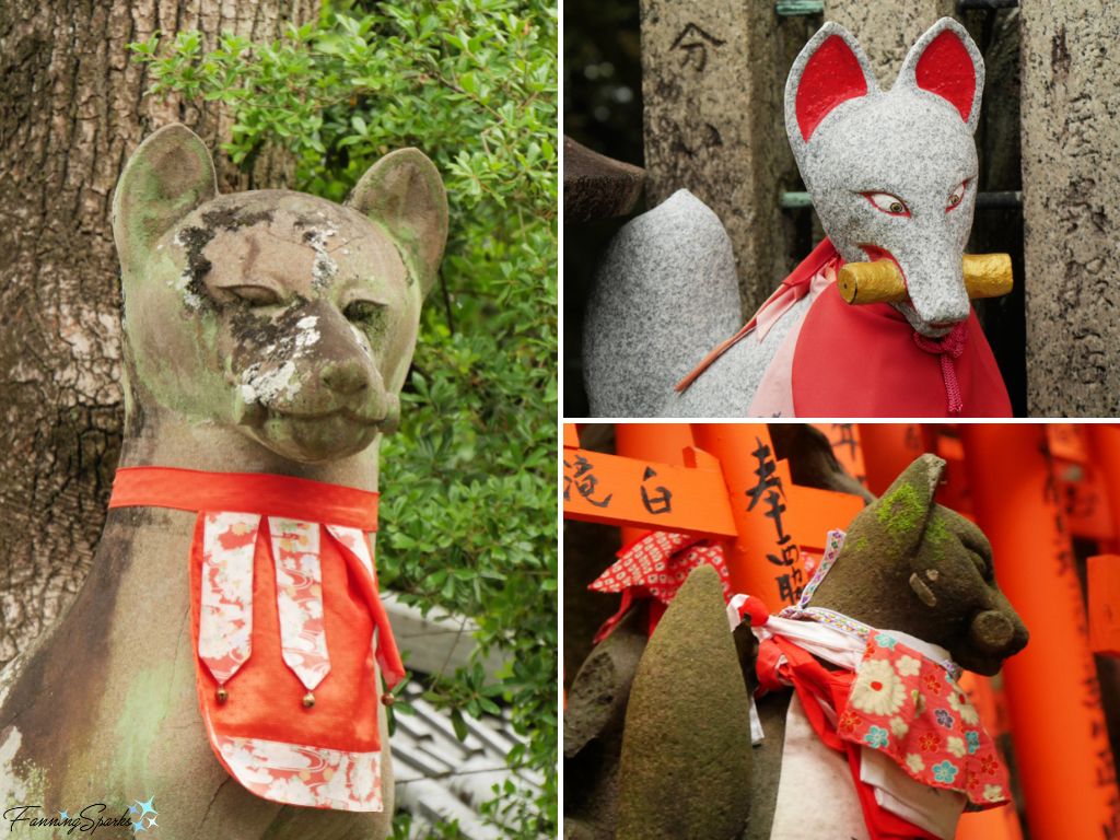 Kitsune Wearing Red Bibs at Fushimi Inari-taisha Shrine in Kyoto Japan @FanningSparks