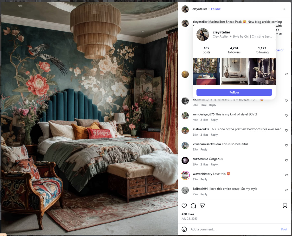 Maximalist Bedroom by Cley Atelier - from Instagram