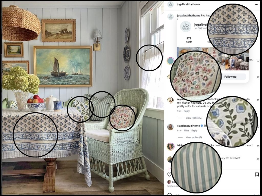 Modern Cottage Style Dining Area by Jo Galbraith – from Instagram – Details   @FanningSparks