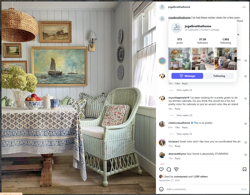 Modern Cottage Style Dining Area by Jo Galbraith – from Instagram