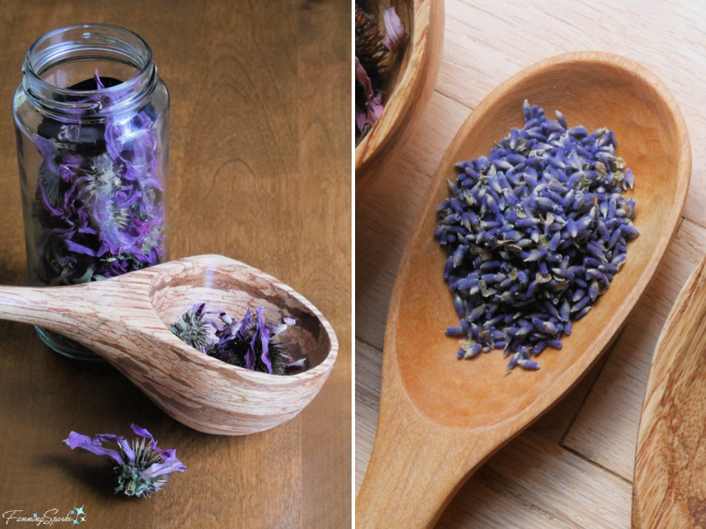 Dried Echinacea and Lavender in Wooden Spoons   @FanningSparks