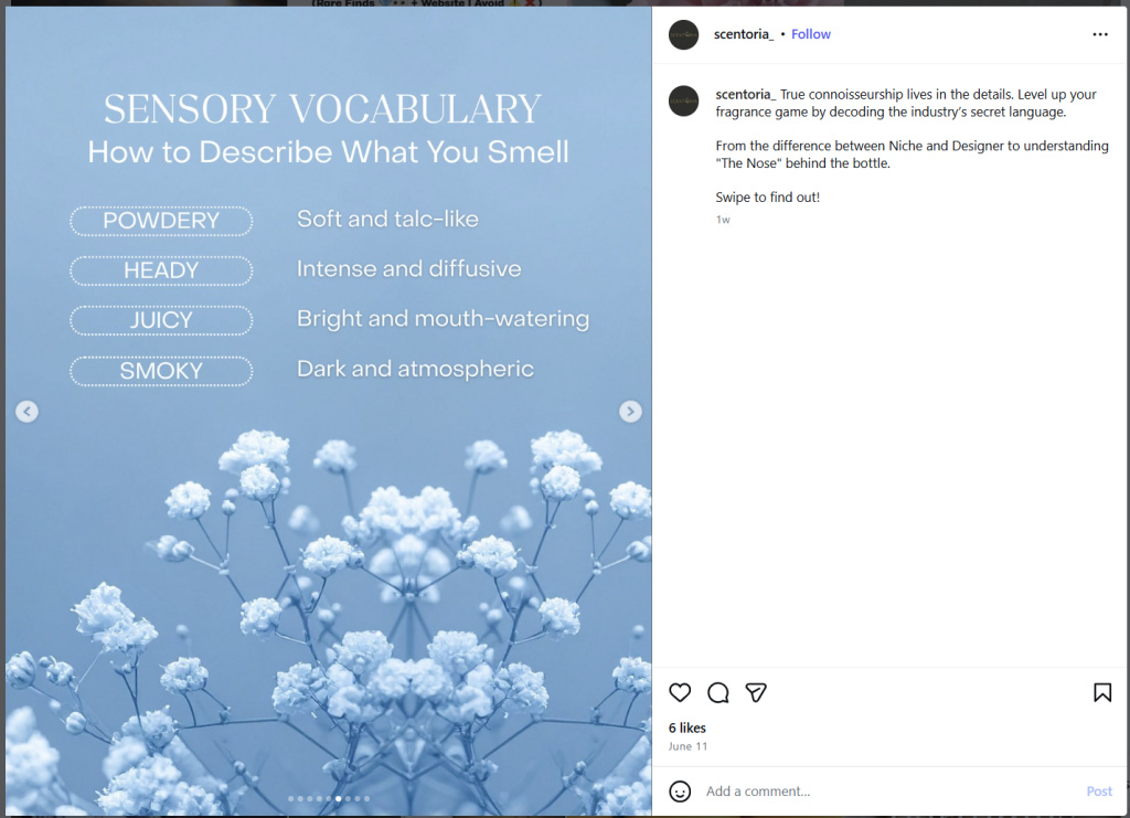 Scent Descriptors 1 by Scentoria – from Instagram
