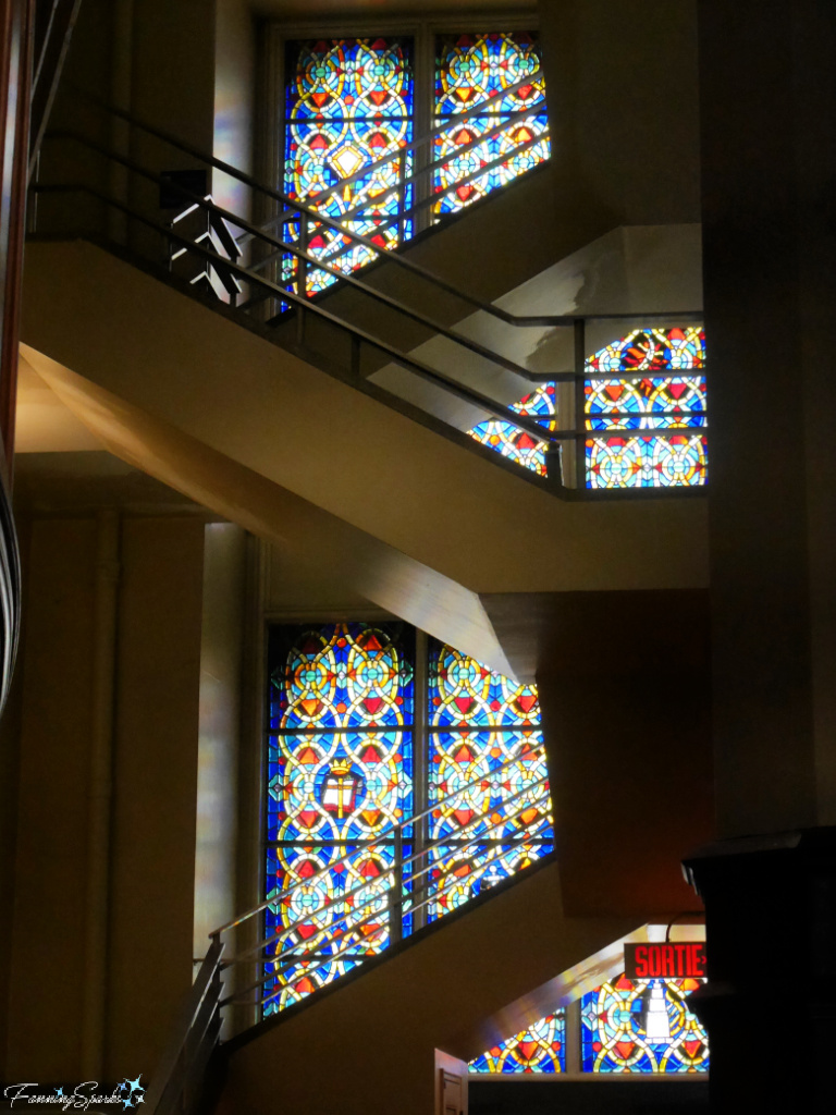 Stained Glass Windows by Stairs in Basilique Notre-Dame de Montréal   @FanningSparks