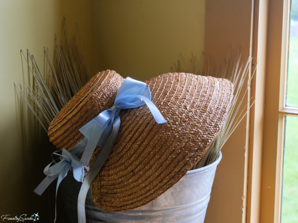 Beribboned Straw Bonnet at Ross Farm Museum   @FanningSparks