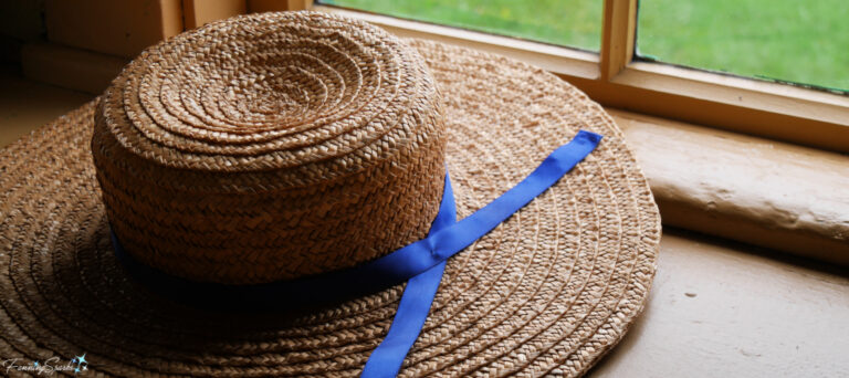 Hats Off to Ross Farm! Closeup of Straw Hat with Blue Ribbon at Ross Farm Museum fea @FanningSparks