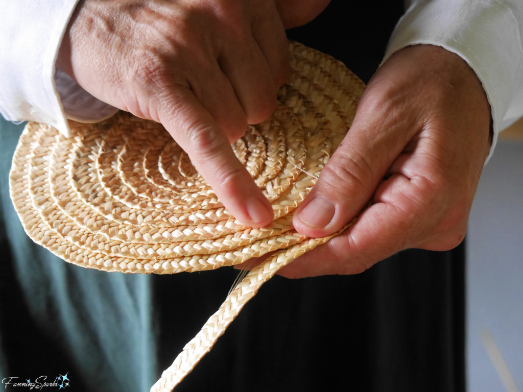 Monique Demonstrates Stitching Straw Hat at Ross Farm Museum   @FanningSparks