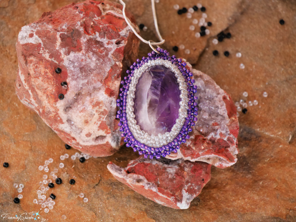 My Beaded Amethyst Cabochon Shown on Raw Amethyst Crystals   @FanningSparks