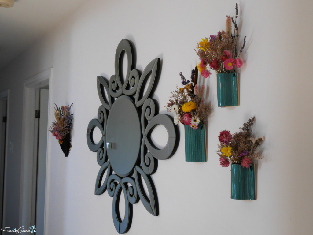 Dried Flowers in Wall Pockets with Mirror in Hallway   @FanningSparks