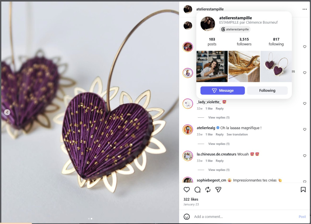 Straw Embroidery Earrings by Clémence Bourneuf of Estampille – from Insta