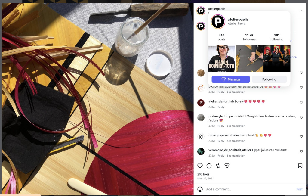 Straw Marquetry Work in Progress by Manon Bouvier-Toth of Atelier Paelis – from Insta