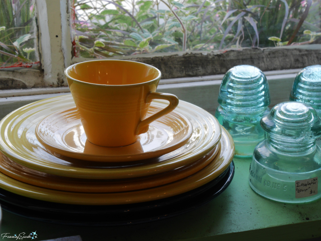 Yellow Fiestaware and Glass Insulators at Great Village Antique Exchange   @FanningSparks