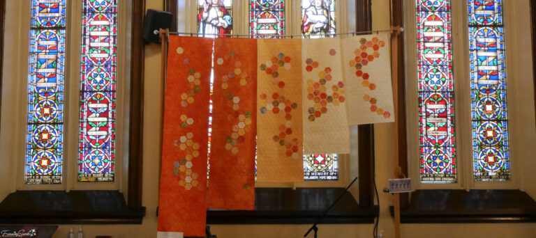 Cascading Hexagons Stair Panels by Ruth Camrass with Stained Glass Windows fea @FanningSparks