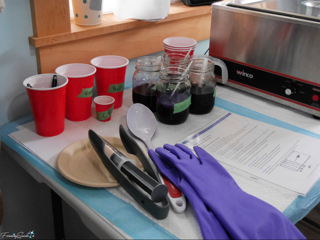 Dyeing Station Setup in Green Gable Alpacas Dyeing Studio   @FanningSparks
