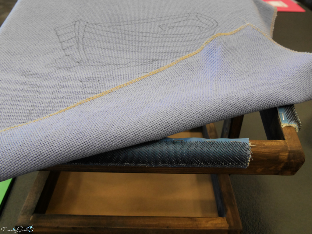 Foundation Cloth on Gripper Strips at Periwinkle Laine Rug Hooking Workshop    @FanningSparks