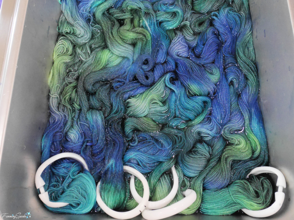 Second Pass Hand Painting Yarn in Green Gable Alpacas Dyeing Studio     @FanningSparks