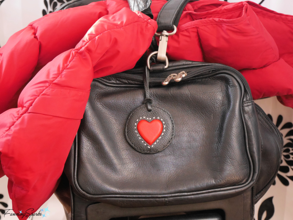 Charming Leather Heart Bag Charm on Duffel Bag  @FanningSparks
