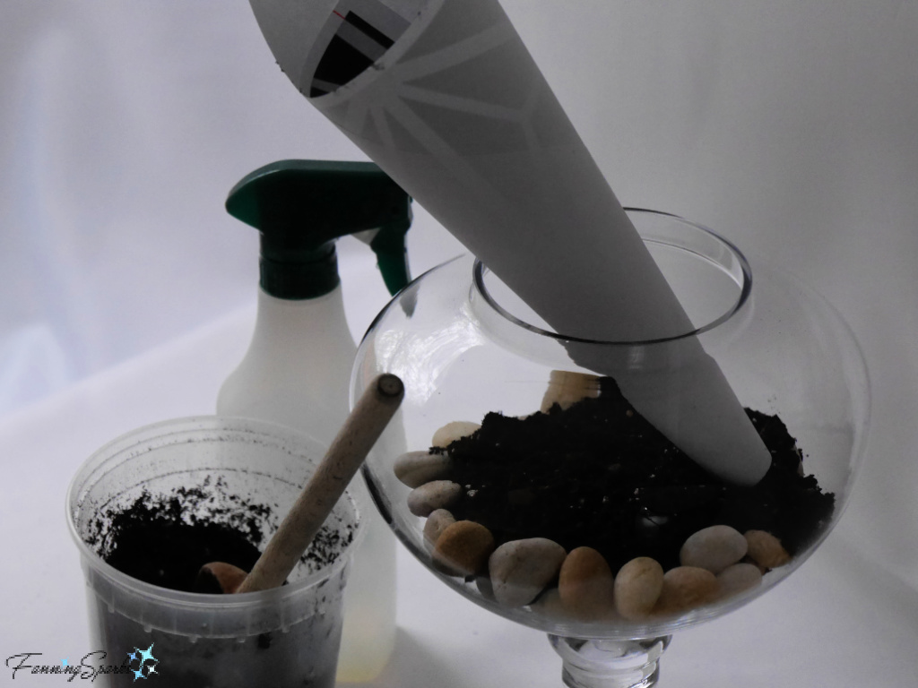Paper Funnel Used to Add Soil to Terrarium  @FanningSparks